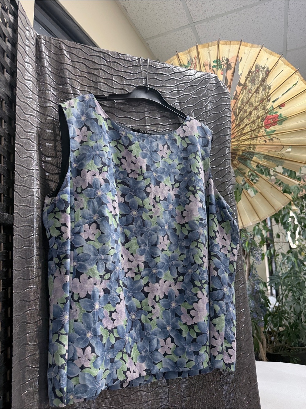 Vintage Liz Claiborne floral silk linen blouse top size 16